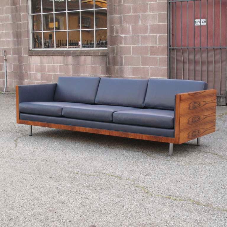 American Mid-century Milo Baughman Rosewood Leather Case Sofa
