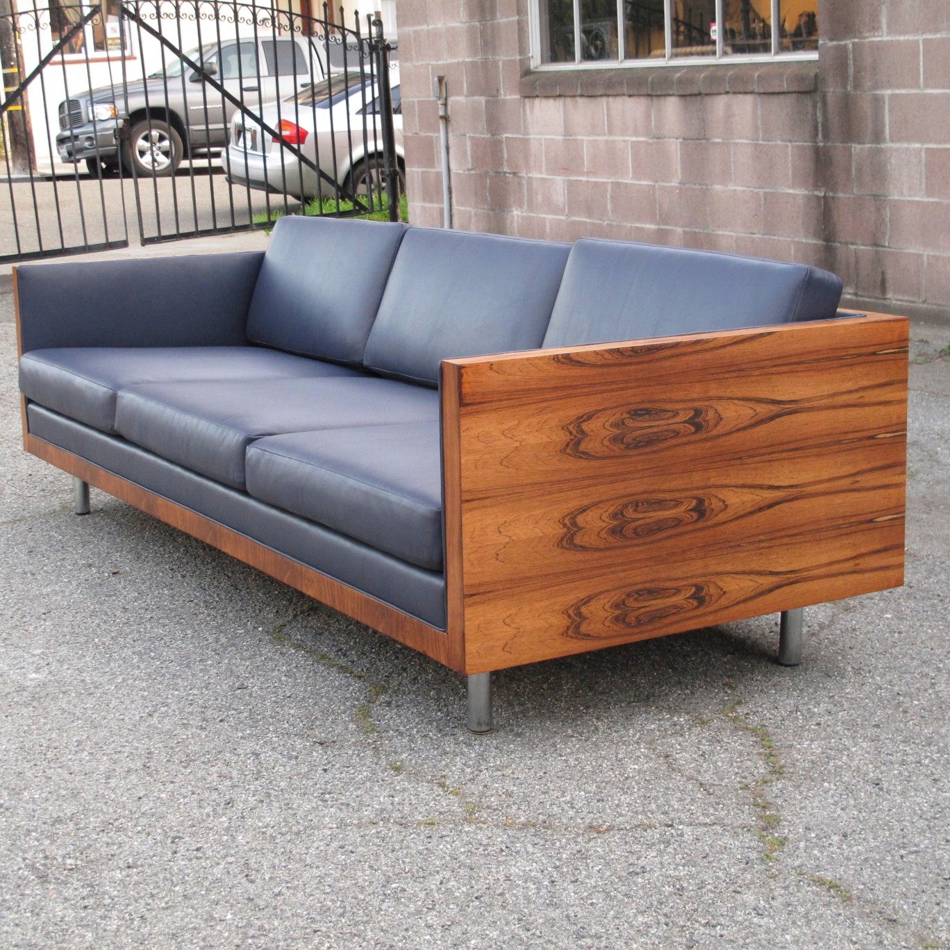 Mid-century Milo Baughman Rosewood Leather Case Sofa