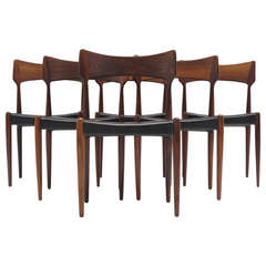 Six Bernhart Pedersen Danish Rosewood Dining Chairs