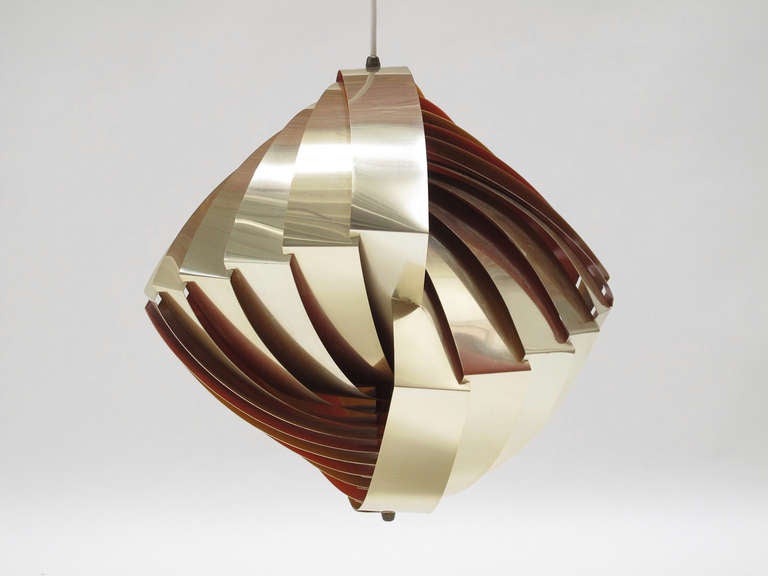 Hanging Pendant light of brass with orange interior designed by Louis Weisdorf for Lyfa.