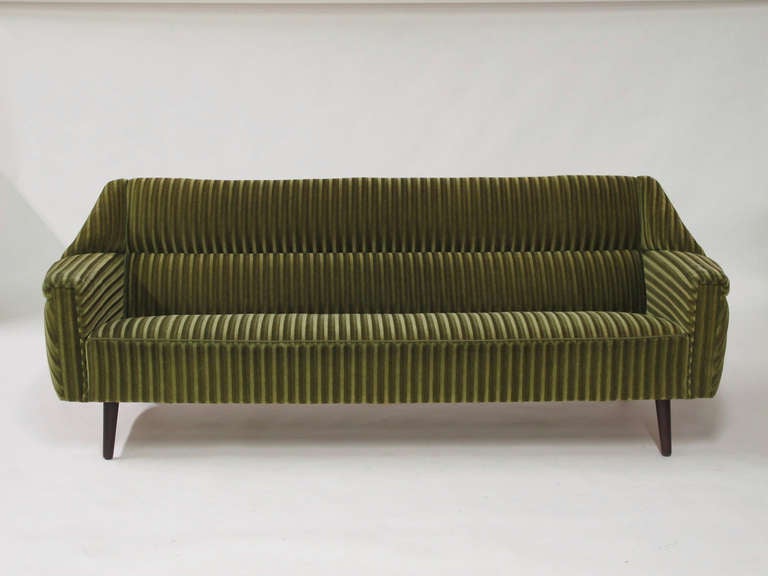 1950's Danish sofa in original olive green multi-directional wool mohair.