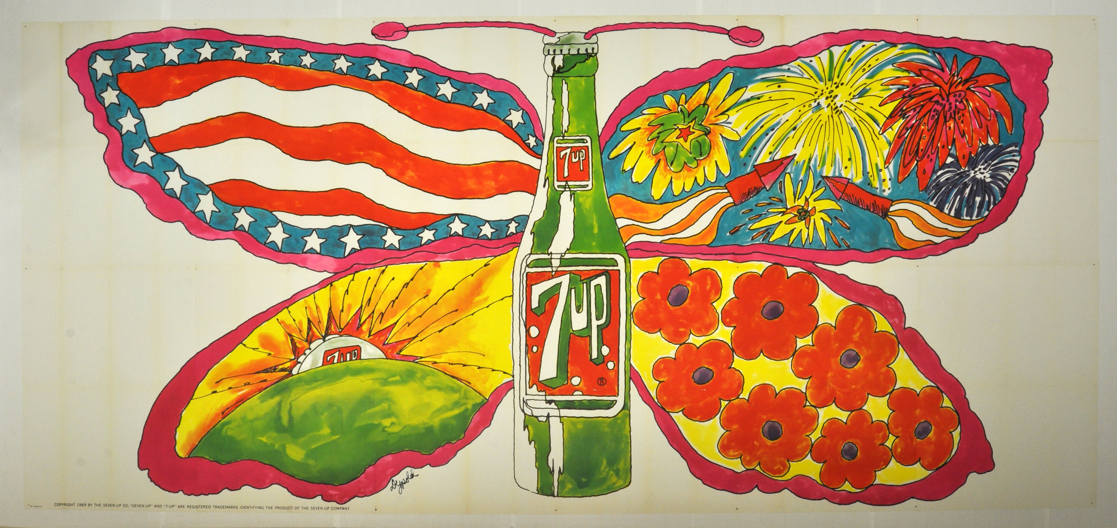 1969 Psychedelic 7-UP Billboard on Linen 20' x 9'