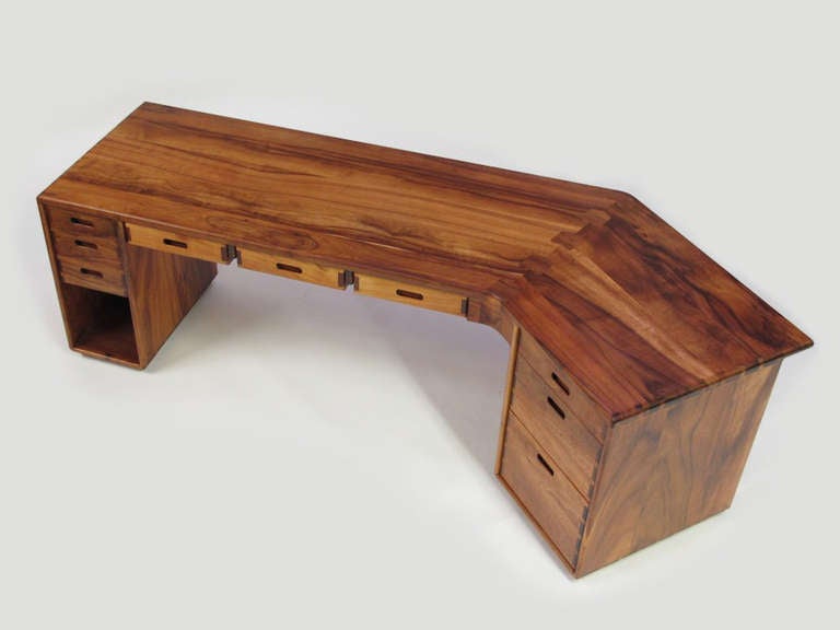 Studio crafted desk of solid Koa with exposed joinery by Jim Sweeney.