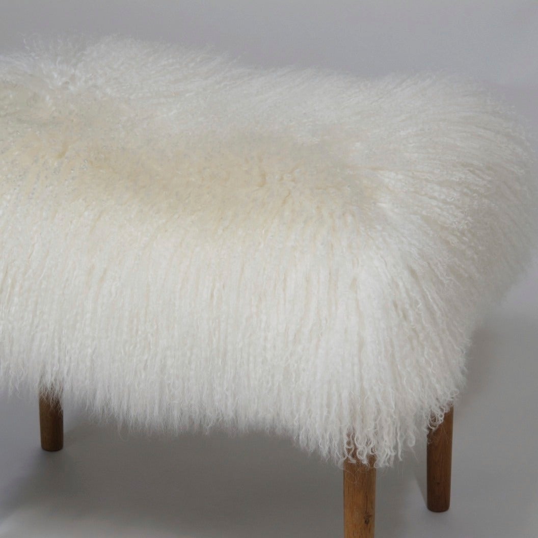 Mid-Century Mongolian Fur Ottoman In Excellent Condition In Oakland, CA
