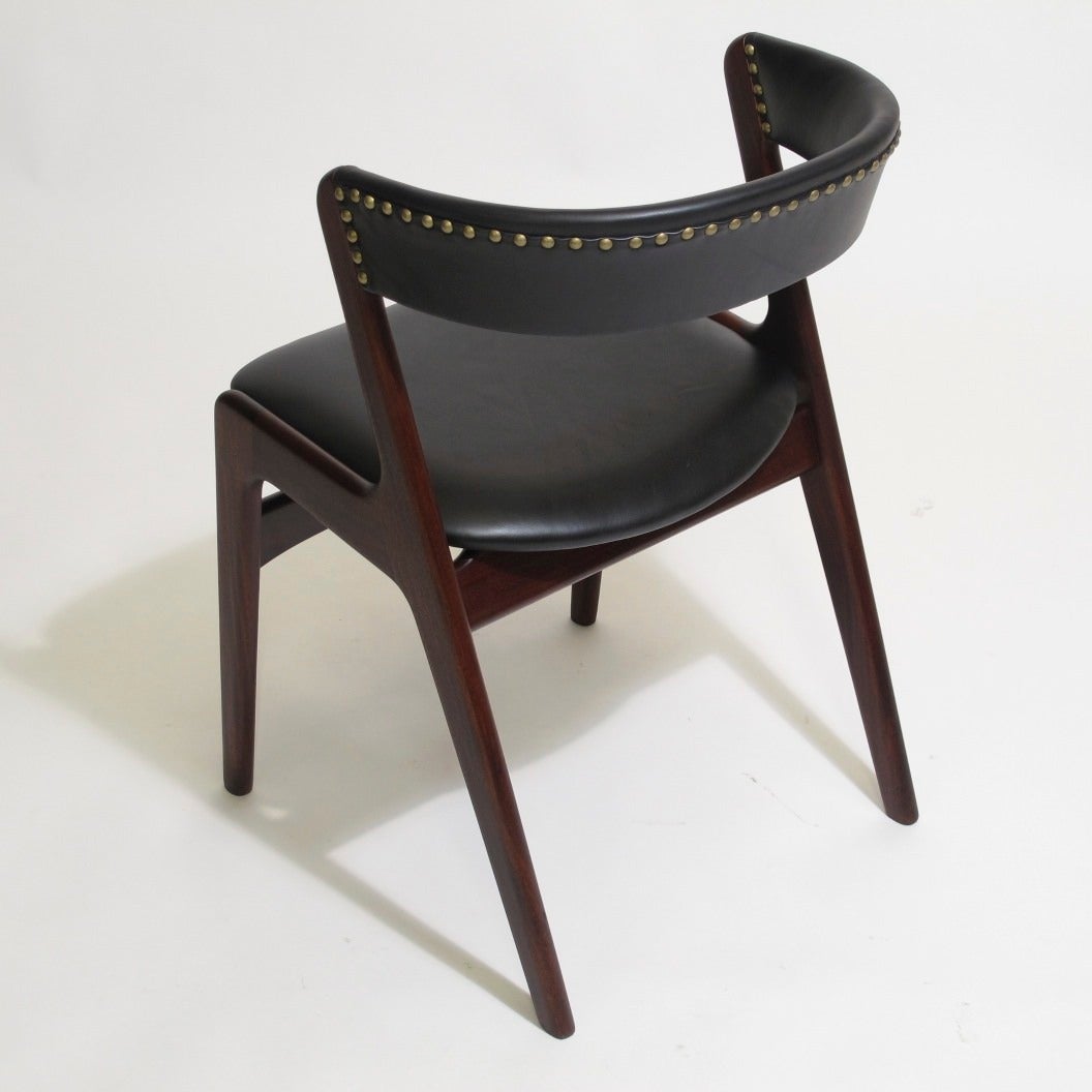 Brass Ten Kai Kristiansen Black Leather Danish Dining Chairs