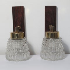 Pair of Danish Rosewood Glass Sconces