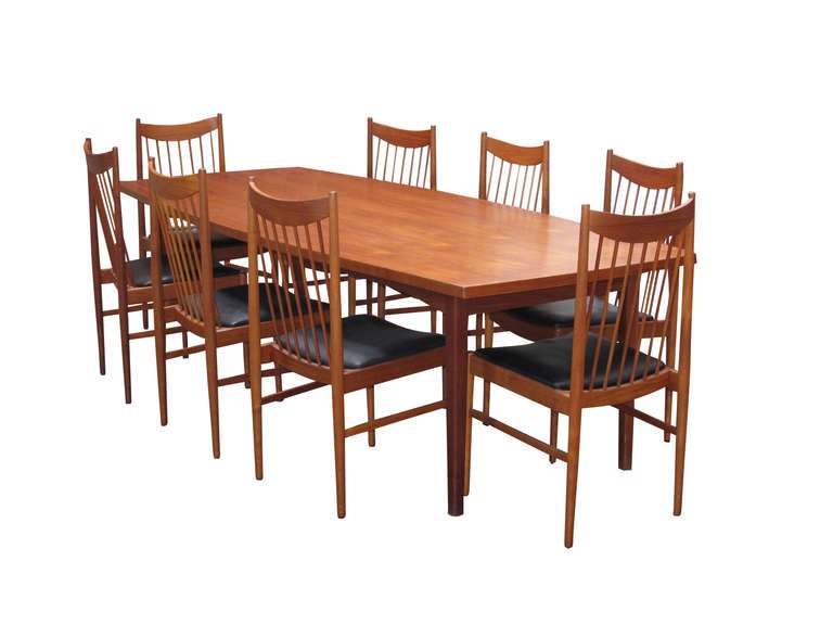 Scandinavian Modern Suite of Eight Arne Vodder Dining Chairs and Table