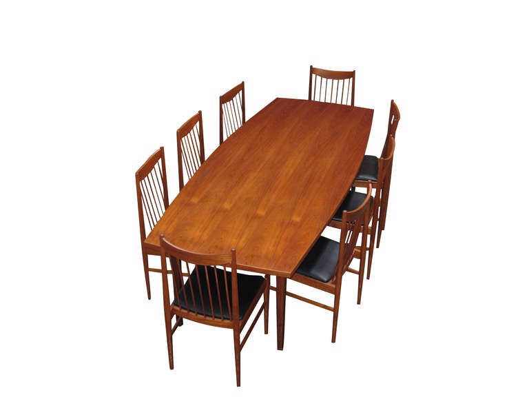 Danish Suite of Eight Arne Vodder Dining Chairs and Table