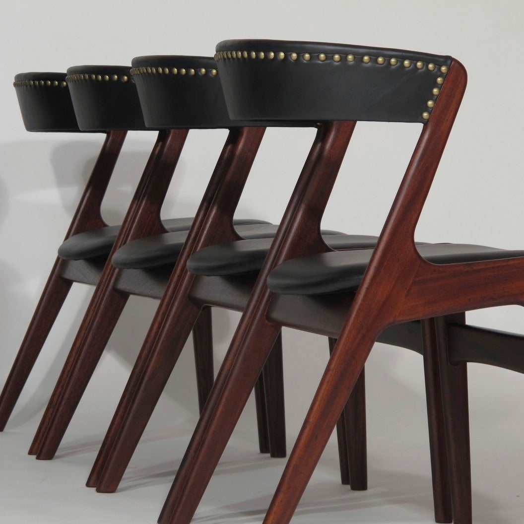 Ten Kai Kristiansen Black Leather Danish Dining Chairs 1
