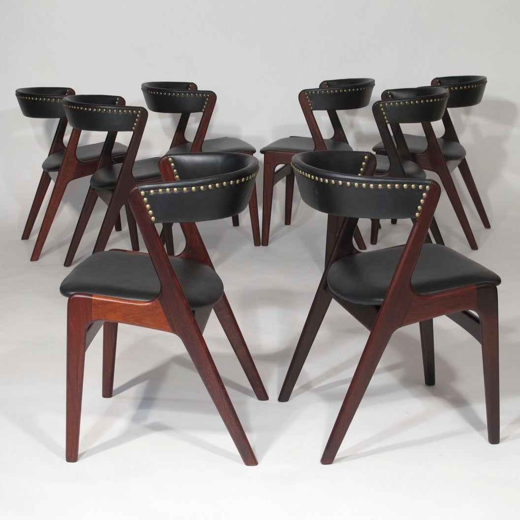 Ten Kai Kristiansen Black Leather Danish Dining Chairs 2