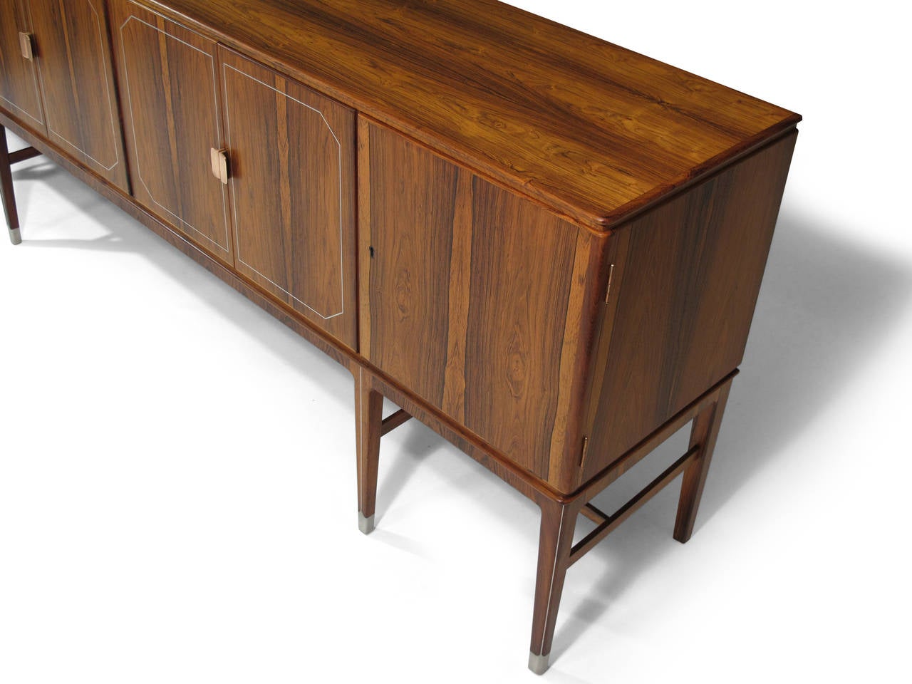 Hand-Crafted Georg Kofoed Rosewood Credenza with Eight-Karat White Gold Inlay