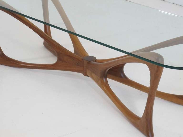 Mid-Century Modern Dragonfly Walnut & Glass Coffee Table