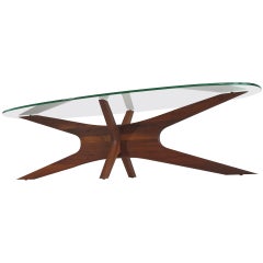 Adrian Pearsall Walnut 
Glass Coffee Table