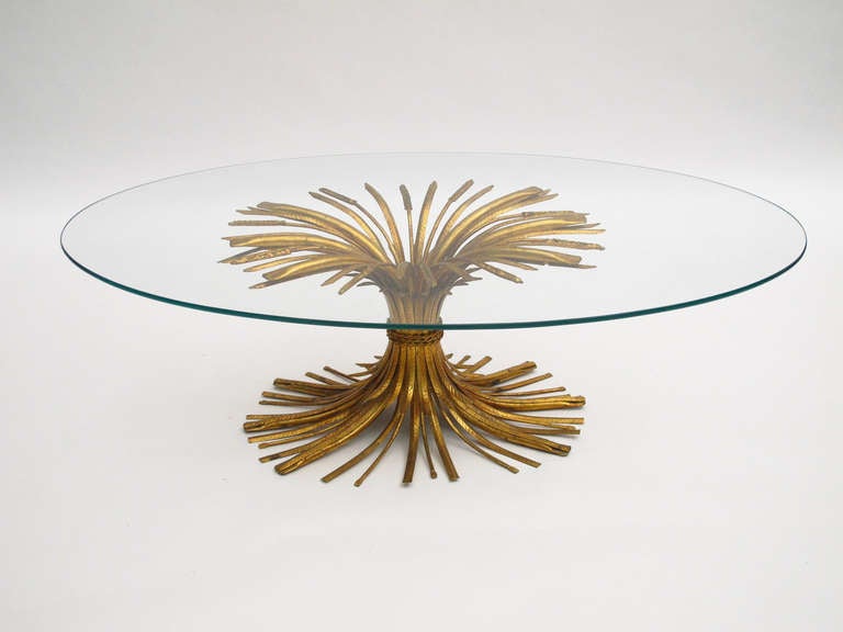 Hollywood Regency Gilt Sheaf of Wheat Coffee Table In Excellent Condition In Oakland, CA