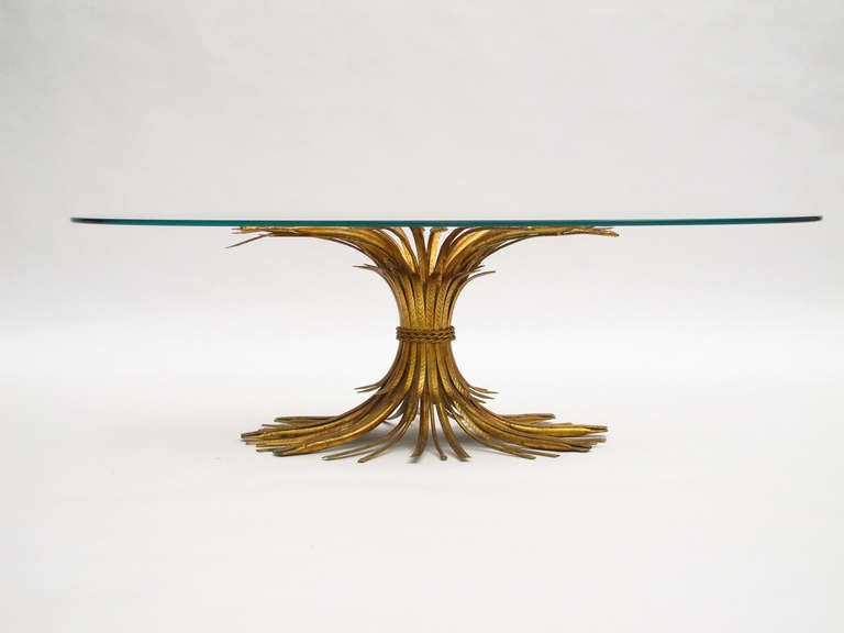 20th Century Hollywood Regency Gilt Sheaf of Wheat Coffee Table