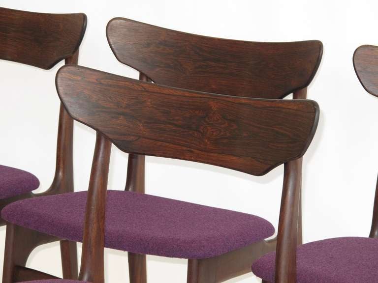 Scandinavian Modern Six Mid-century Danish Brazilian Rosewood Dining Chairs