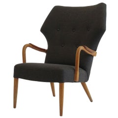 Dramatic Highback Lounge Chair in Grey Upholstery