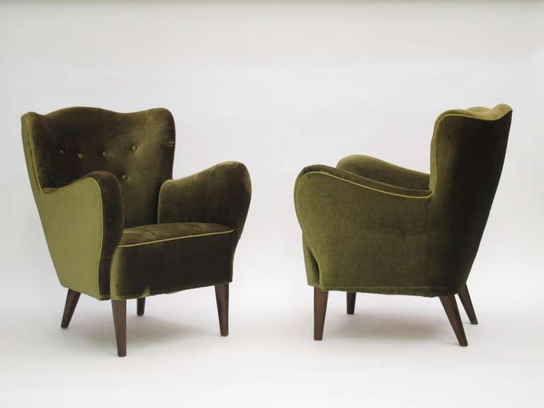 Mid-20th Century 1940s Danish Mohair Club Chairs