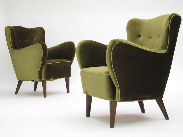 Scandinavian Modern 1940s Danish Mohair Club Chairs