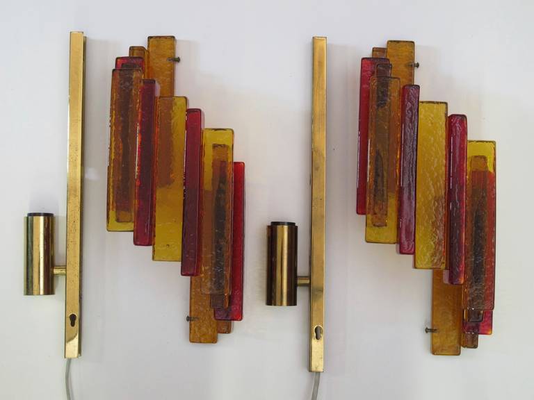Scandinavian Modern Pair of Stacked Glass Sconces