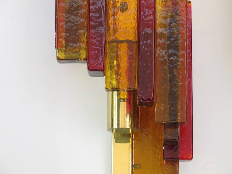 Mid-20th Century Pair of Stacked Glass Sconces