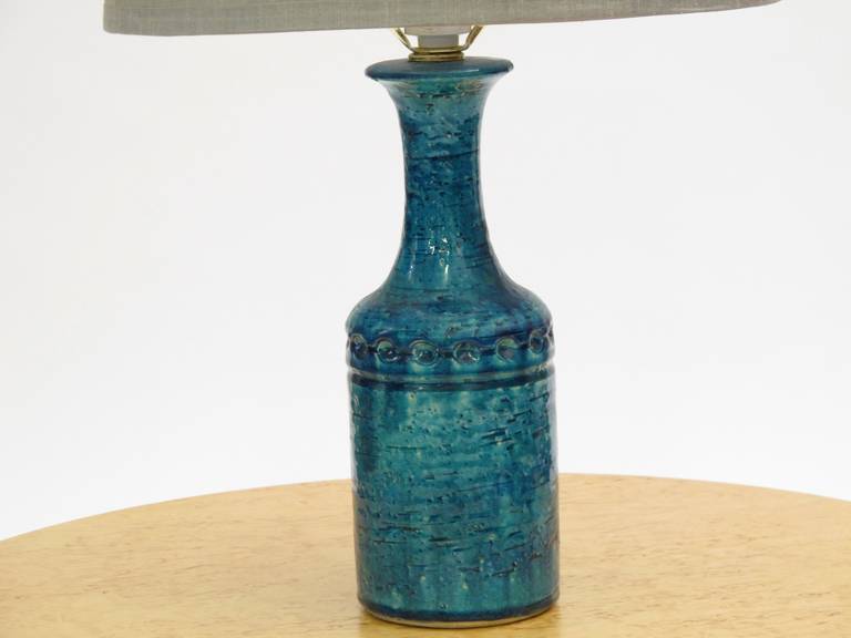 Danish Ceramic Lamp in Aqua Blue Glaze In Excellent Condition In Oakland, CA