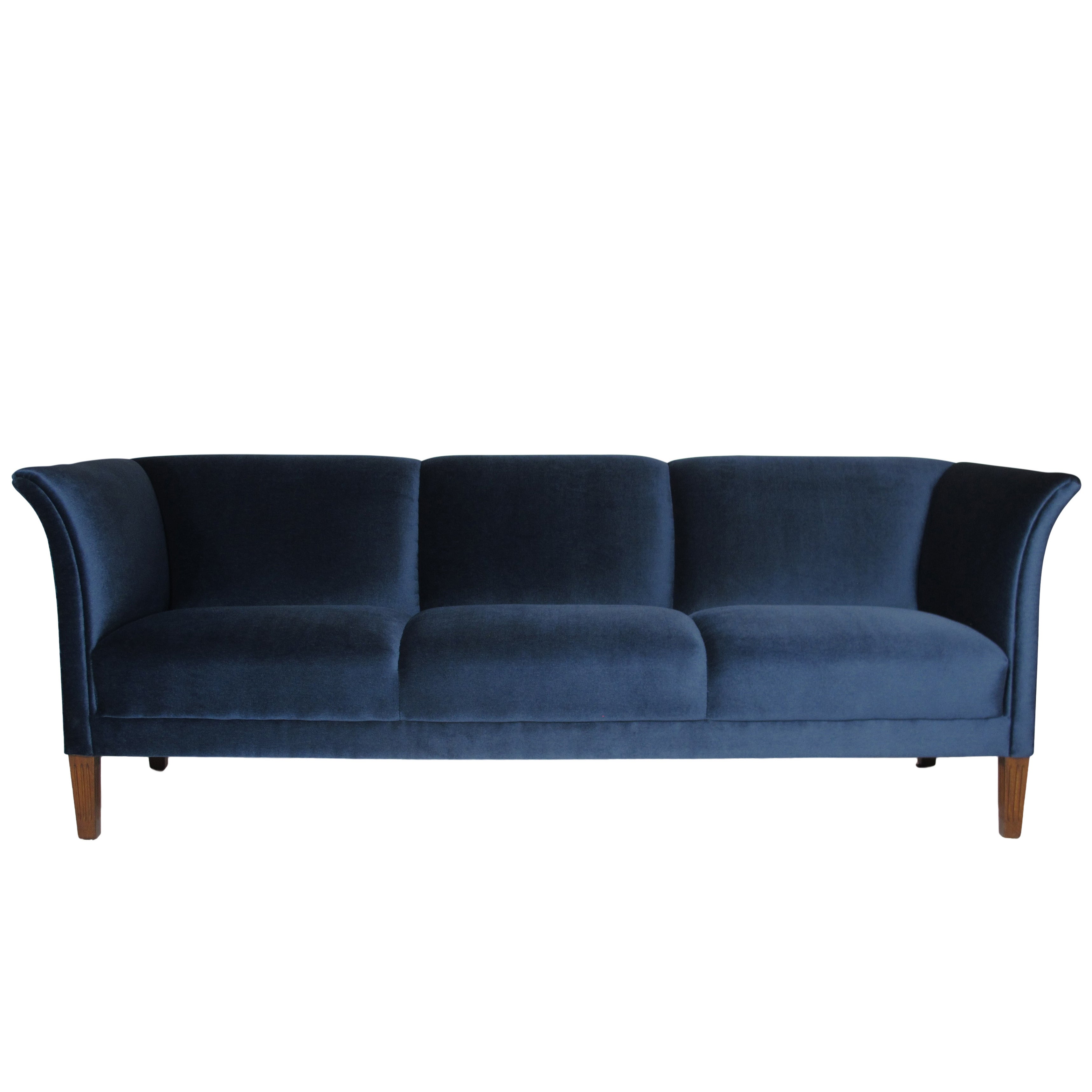 1930s Danish Navy Blue Mohair Sofa