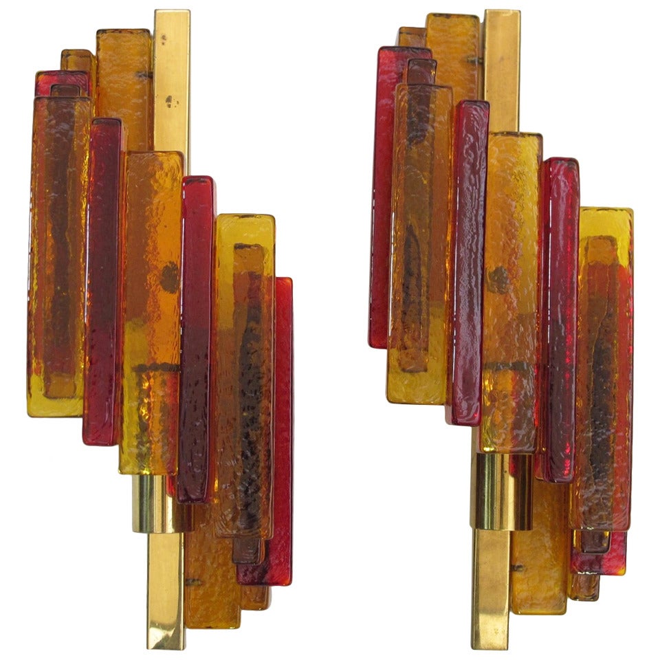 Pair of Stacked Glass Sconces