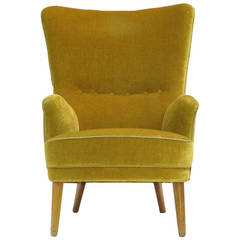 1950s Danish High Back Lounge Chair in Original Mohair