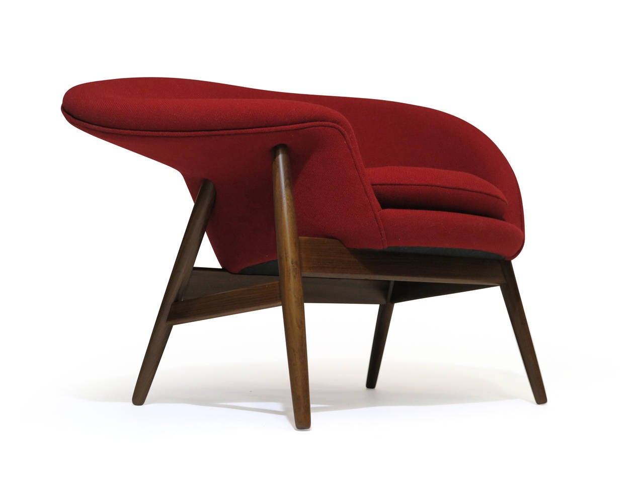 Hans Olsen model #3437 Danish lounge chair manufactured by Verner Birksholm c.1956. Finely upholstered in Kvadrat red wool.