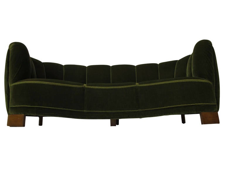 Art Deco 1940s Scandinavian Deco Green Mohair Sofa