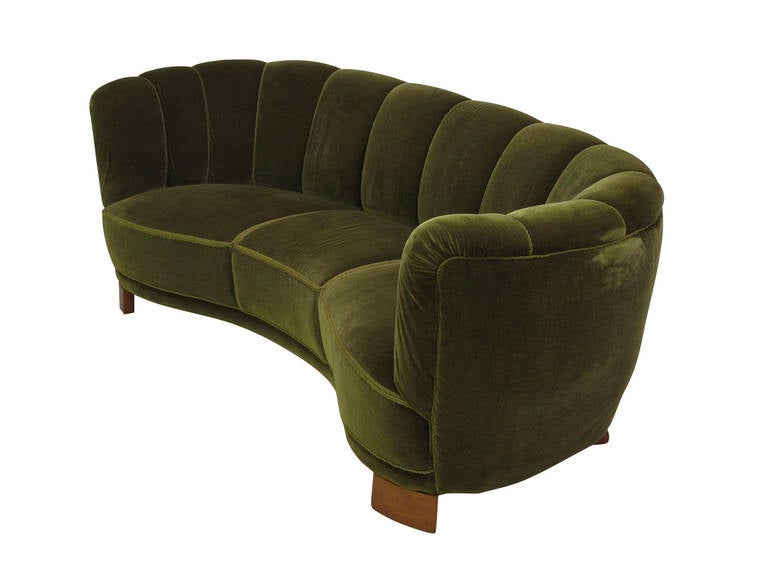 Danish 1940s Scandinavian Deco Green Mohair Sofa