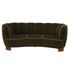 Vintage 1940s Scandinavian Deco Green Mohair Sofa