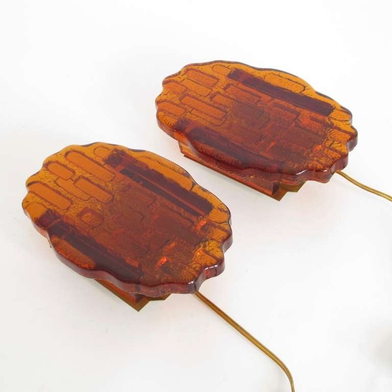 Pair of Abstract Orange Glass Wall Sconces For Sale 2