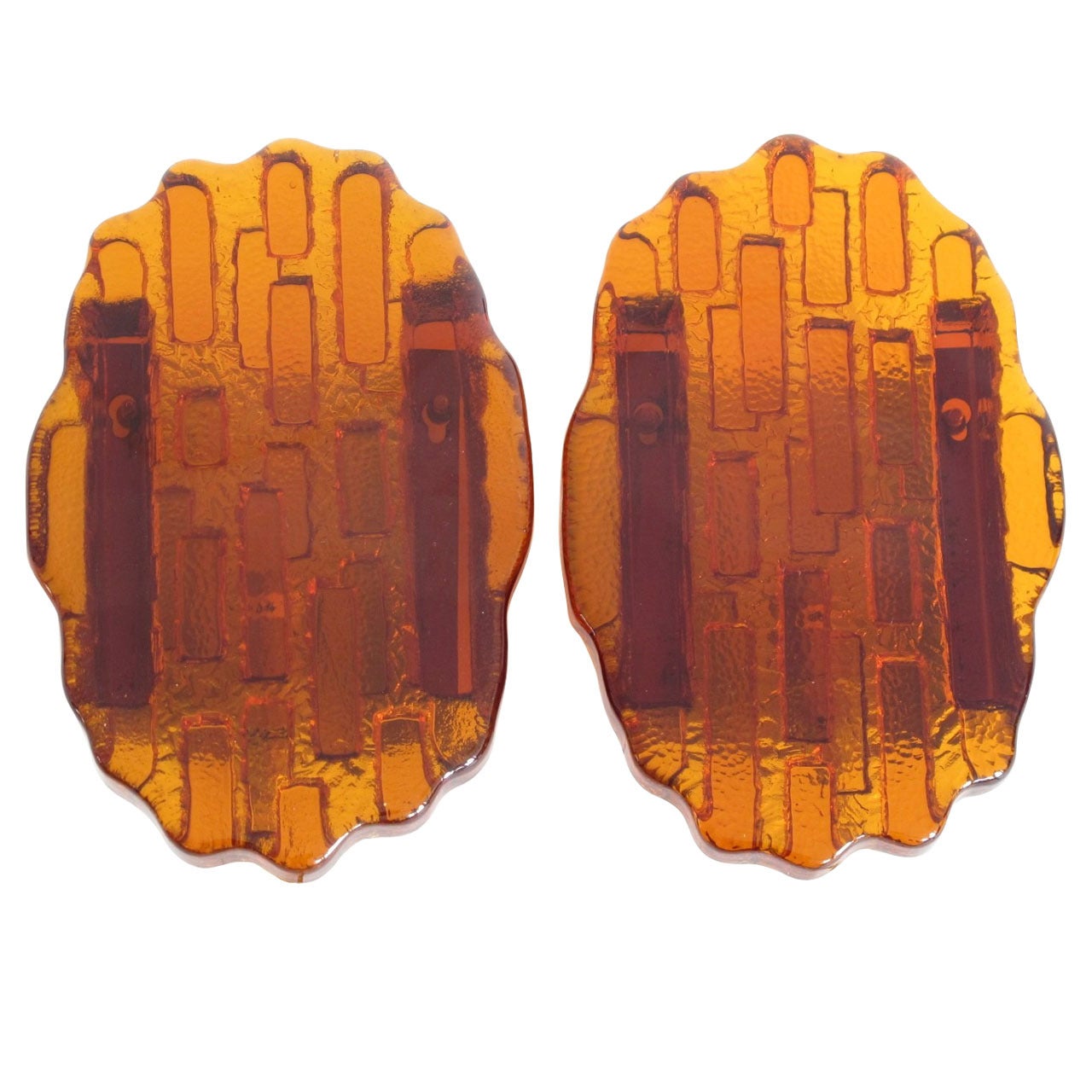 Pair of Abstract Orange Glass Wall Sconces For Sale