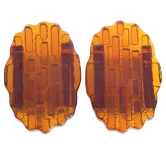 Pair of Abstract Orange Glass Wall Sconces