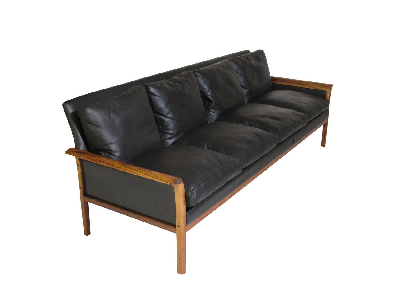 Danish Hans Olsen Rosewood Leather Sofa 1