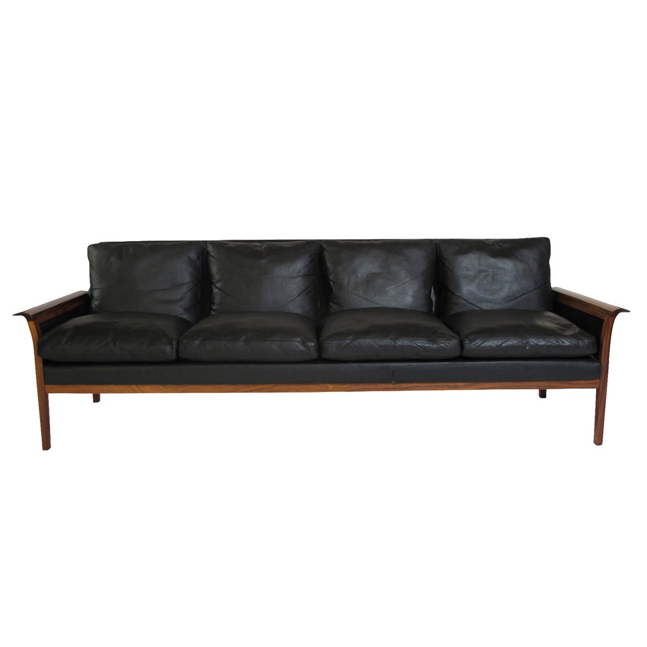 Danish Hans Olsen Rosewood Leather Sofa