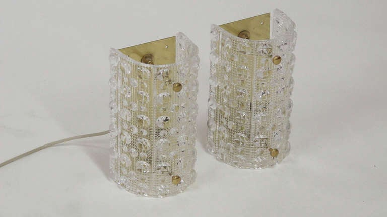 Danish Orrefors Crystal Sconces by Carl Fagerlund