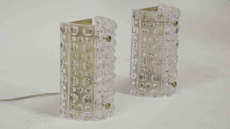 20th Century Orrefors Crystal Sconces by Carl Fagerlund