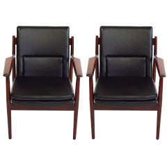 Arne Vodder Rosewood Leather Arm Chairs