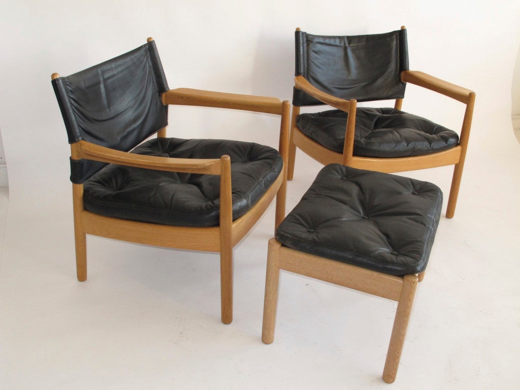 Swedish Black Leather Lounge Chairs In Good Condition In Oakland, CA