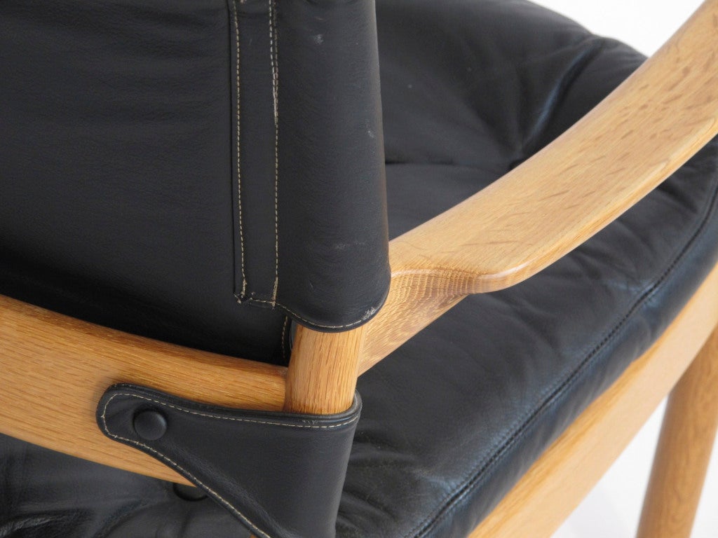 Oak Swedish Black Leather Lounge Chairs