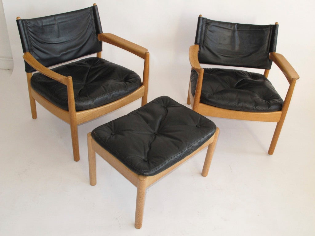 Swedish Black Leather Lounge Chairs 1