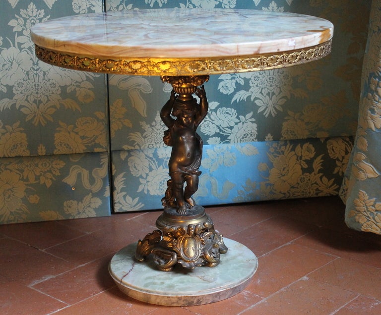 Italian onyx and bronze side table with putti 2