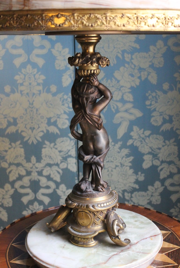 Baroque Italian onyx and bronze side table with putti