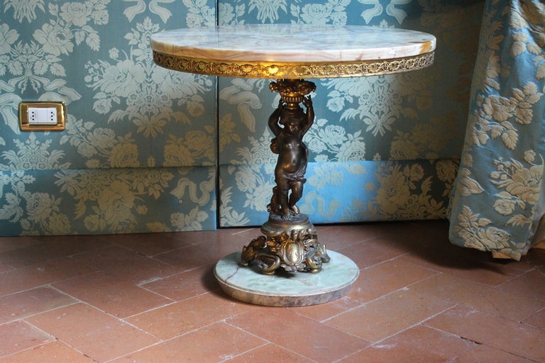 Bronze Italian onyx and bronze side table with putti