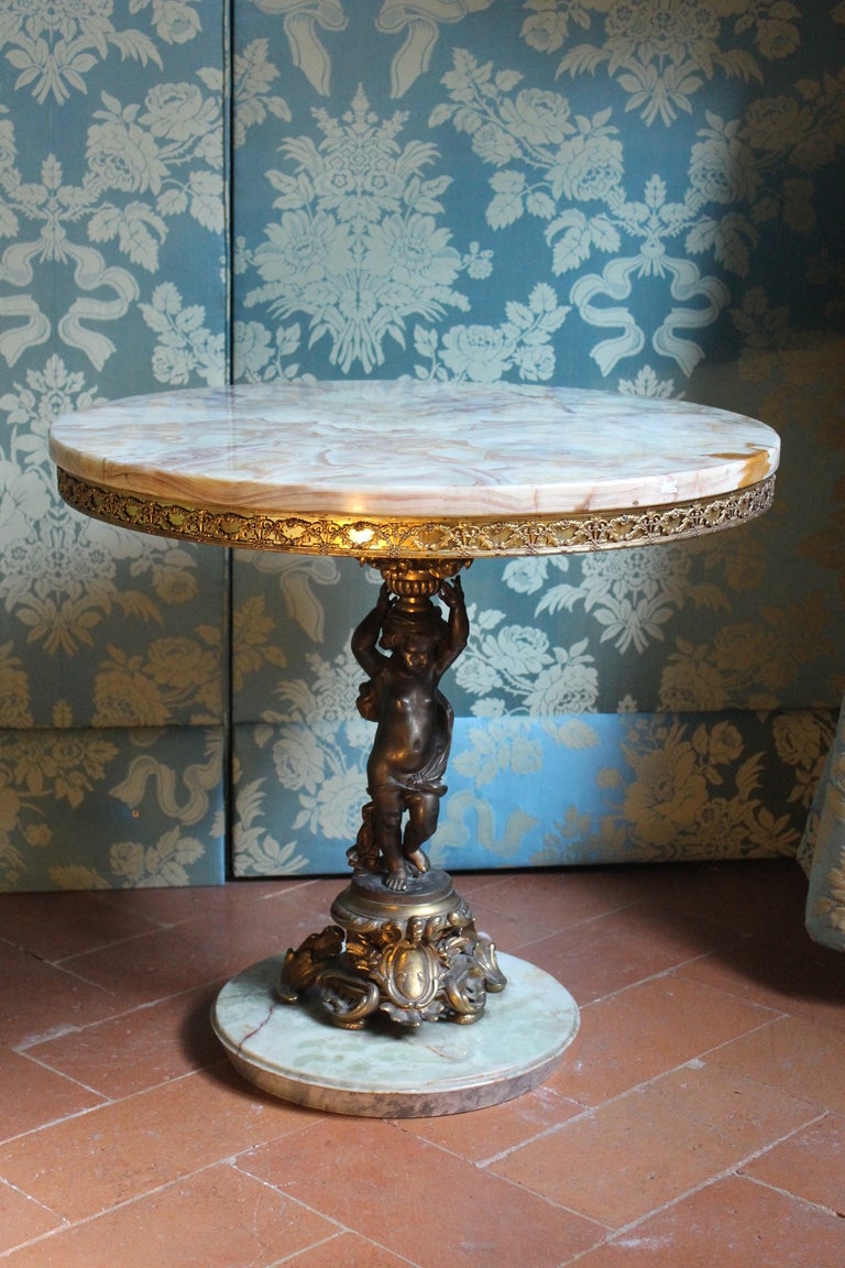 Italian onyx and bronze side table with putti 1
