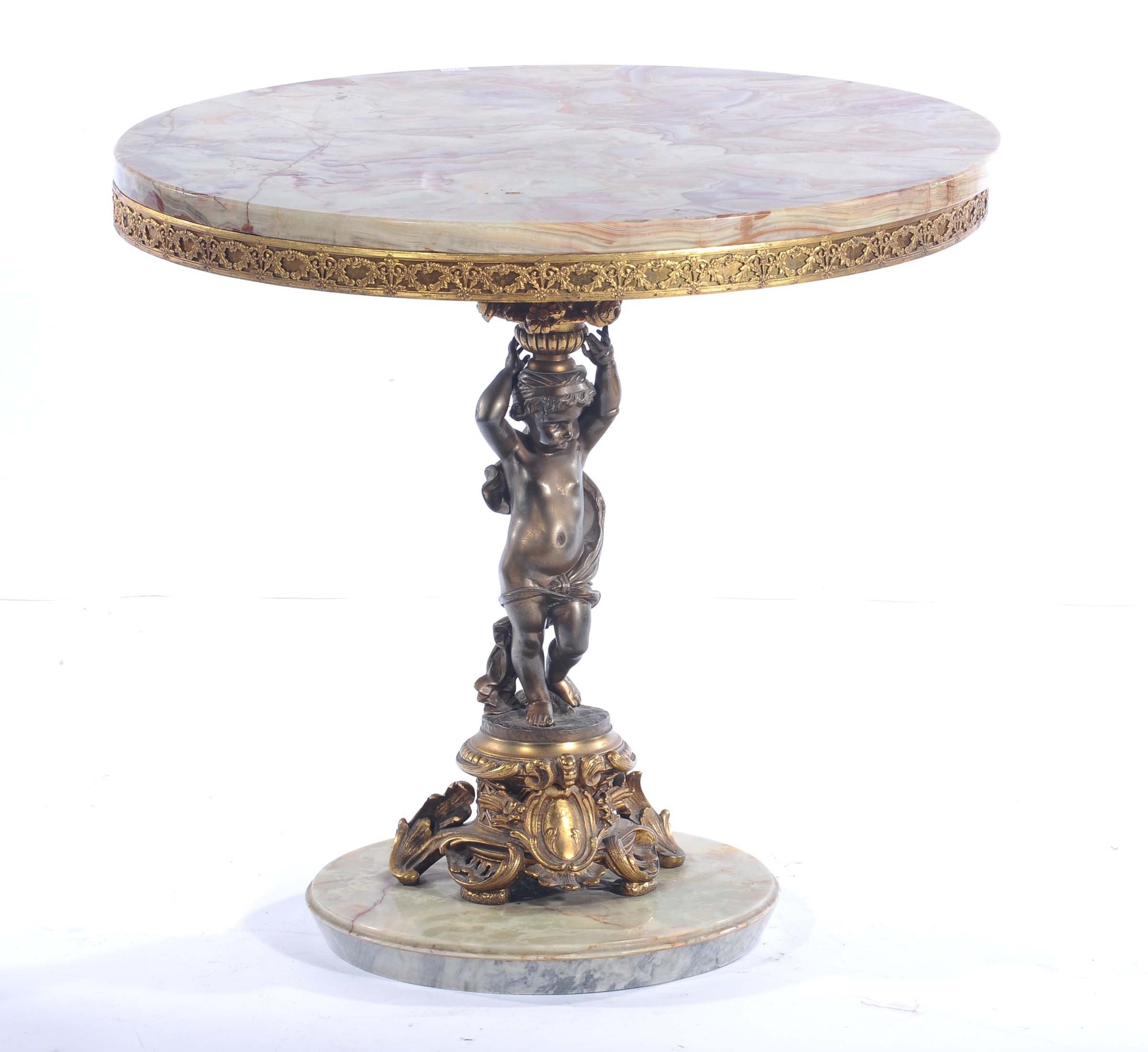 Italian onyx and bronze side table with putti