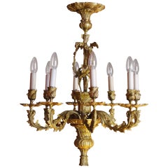 French Rococo Gilt Bronze Eight-Arm Chandelier with Foliate Patterns